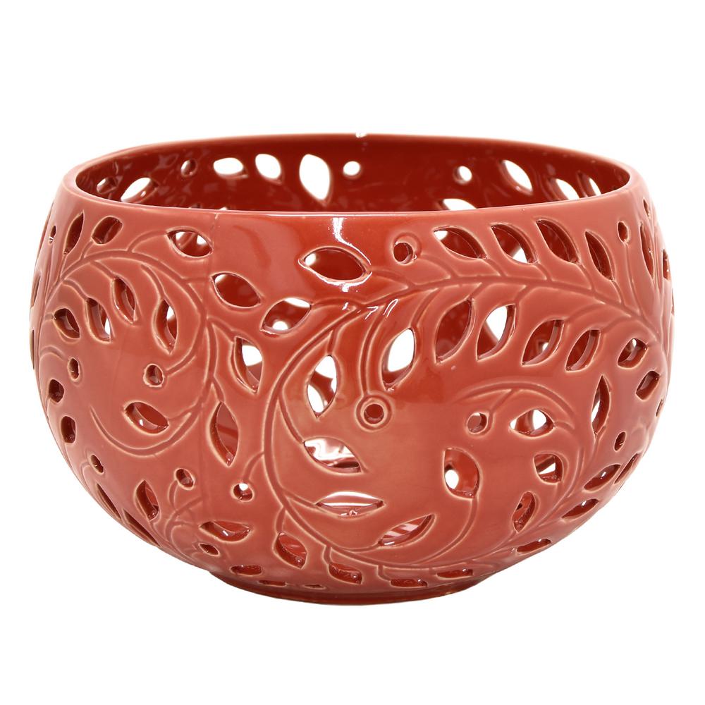 Three Hands 4 75 In Decorative Red Ceramic Pierced Bowl With Glossy Decorative Red Ceramic Pierced Bowl With Glossy 45158 The Home Depot