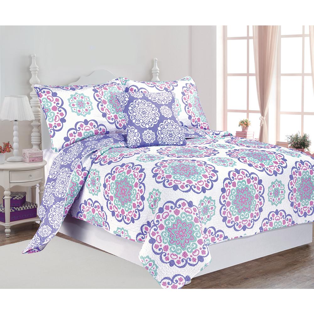 Vivian 4Piece Purple Full Cotton Printed Quilt SetQLTSETWDEC04PPL