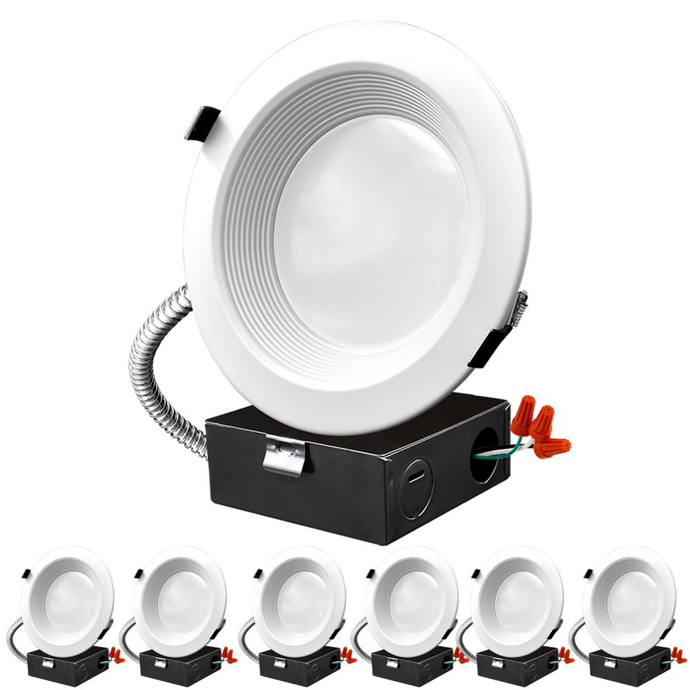 LUXRITE 6 in. Canless Light With JBox CCT 3000K 4000K 5000K Baffle