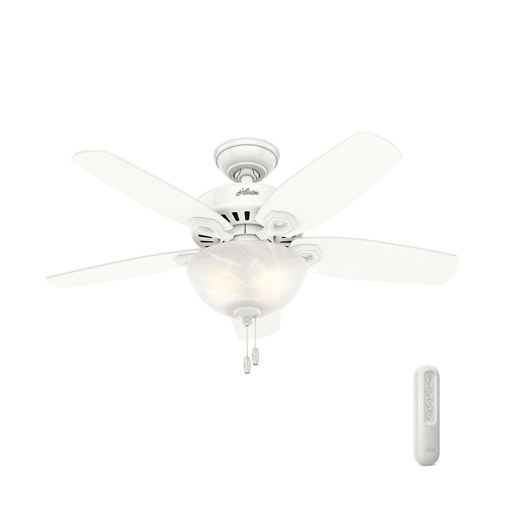 Hunter Builder Small Room 42 In Indoor Snow White Bowl Ceiling Fan With Light Kit Bundled With Handheld Remote Control