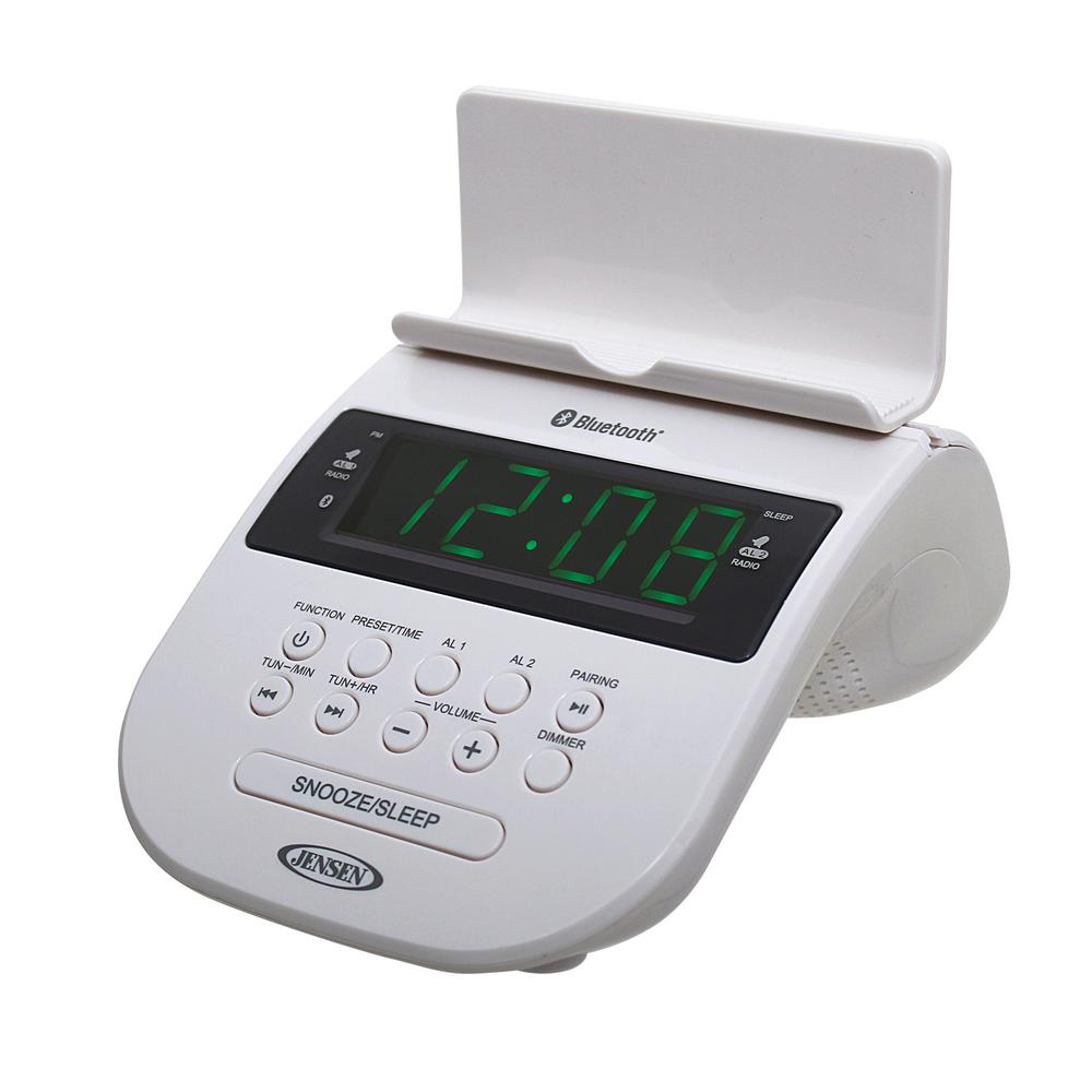 JENSEN Bluetooth Clock Radio with Cellphone HolderJCR295W The Home