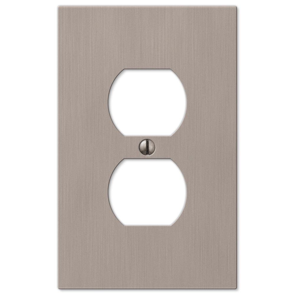 Hampton Bay Barnard 1 Duplex Outlet Plate Brushed Nickel Cast55DBNHB