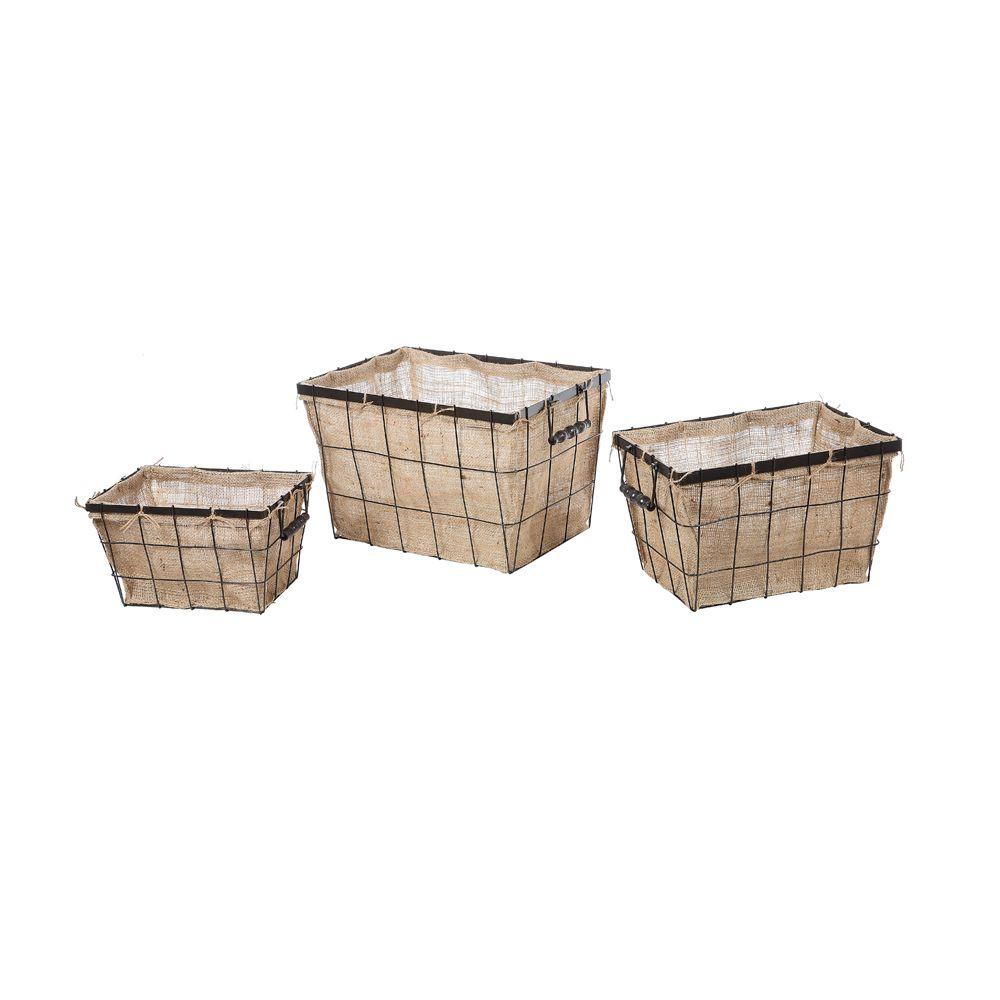 Home Decorators Collection Beige/Black Burlap Storage Baskets (Set of 3