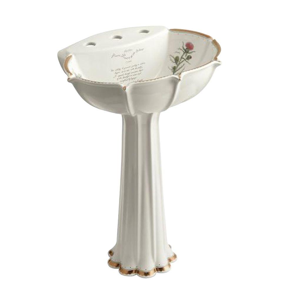 KOHLER Anatole Pedestal Bathroom Sink in Biscuit with Prairie Flowers