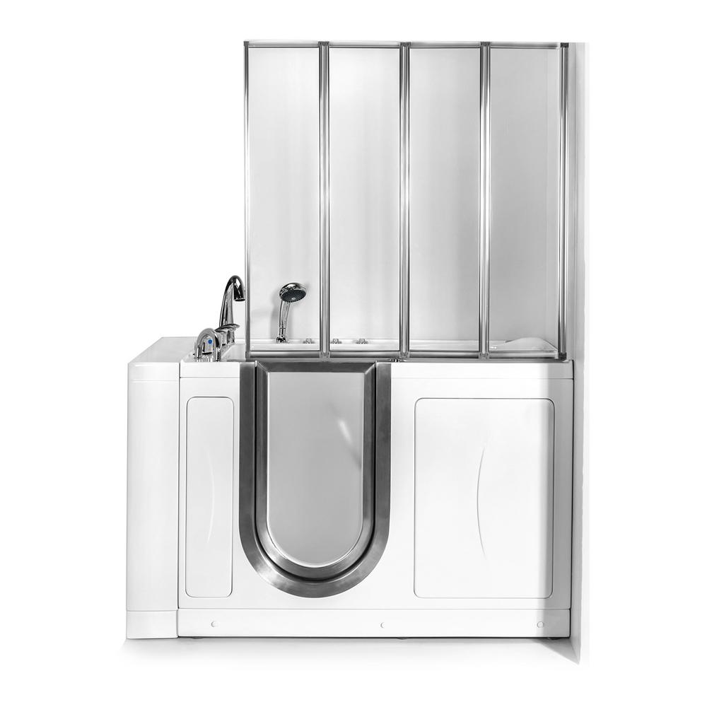Ella Elite 52 in. Walk-In Whirlpool and Air Bath Bathtub in White with Left Door Fast Fill Faucet Dual Drain Shower Screen For Sale