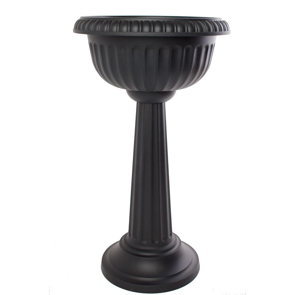 Bloem 18 in. x 31-1/2 in. Black Plastic Grecian Pedestal Urn (4-Pack