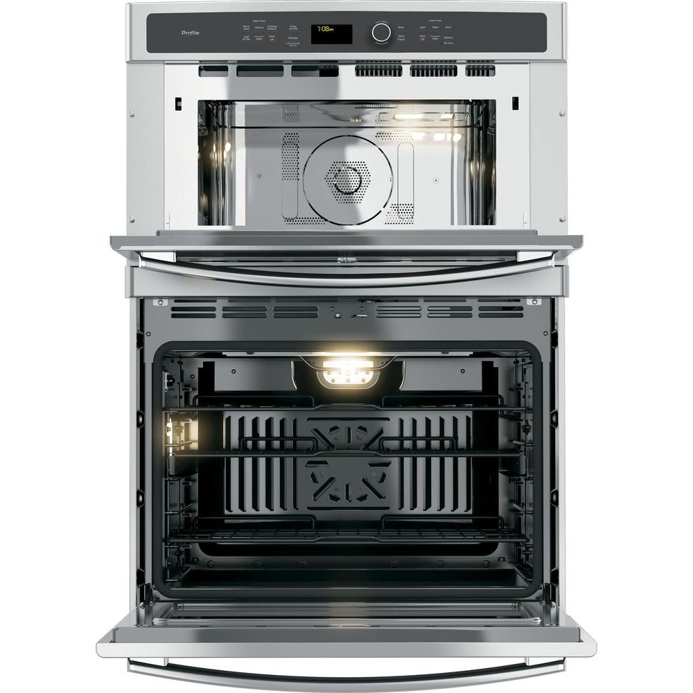 Ge Profile 30 In Double Electric Wall Oven With Convection Self Cleaning And Built Microwave Stainless Steel Pt7800shss The Home Depot Ge Profile 30 In Double Electric Wall