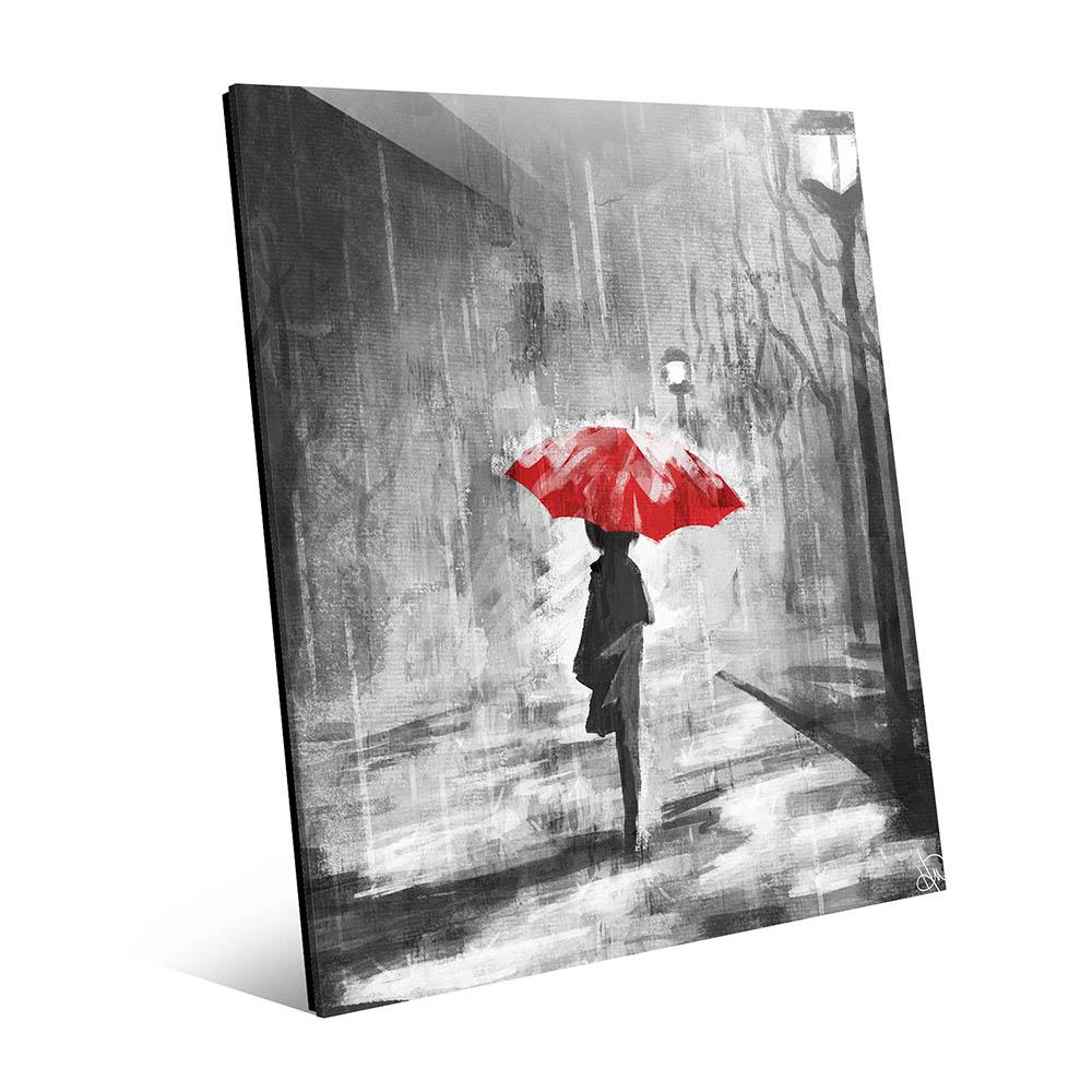 20 In X 24 A Rainy Walk Red Umbrella Acrylic Wall Art Print