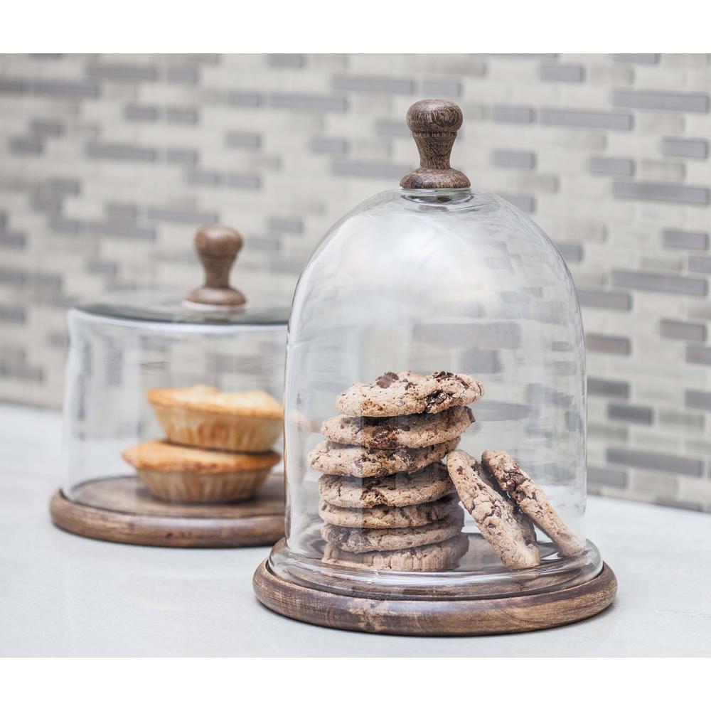 8 in. x 11 in. Brown Wood and Clear Glass Cloche