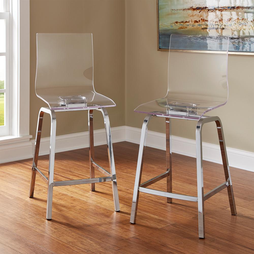 Clear Kitchen Dining Room Furniture The Home Depot Penny 24 In Chrome Swivel Bar Stool Set Of 2