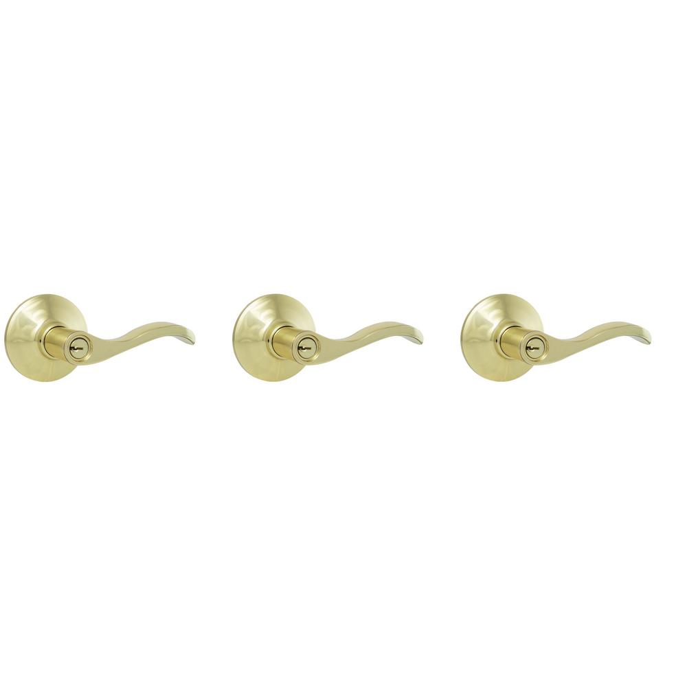 Defiant Naples Polished Brass Keyed Entry Door Lever (3-pack 