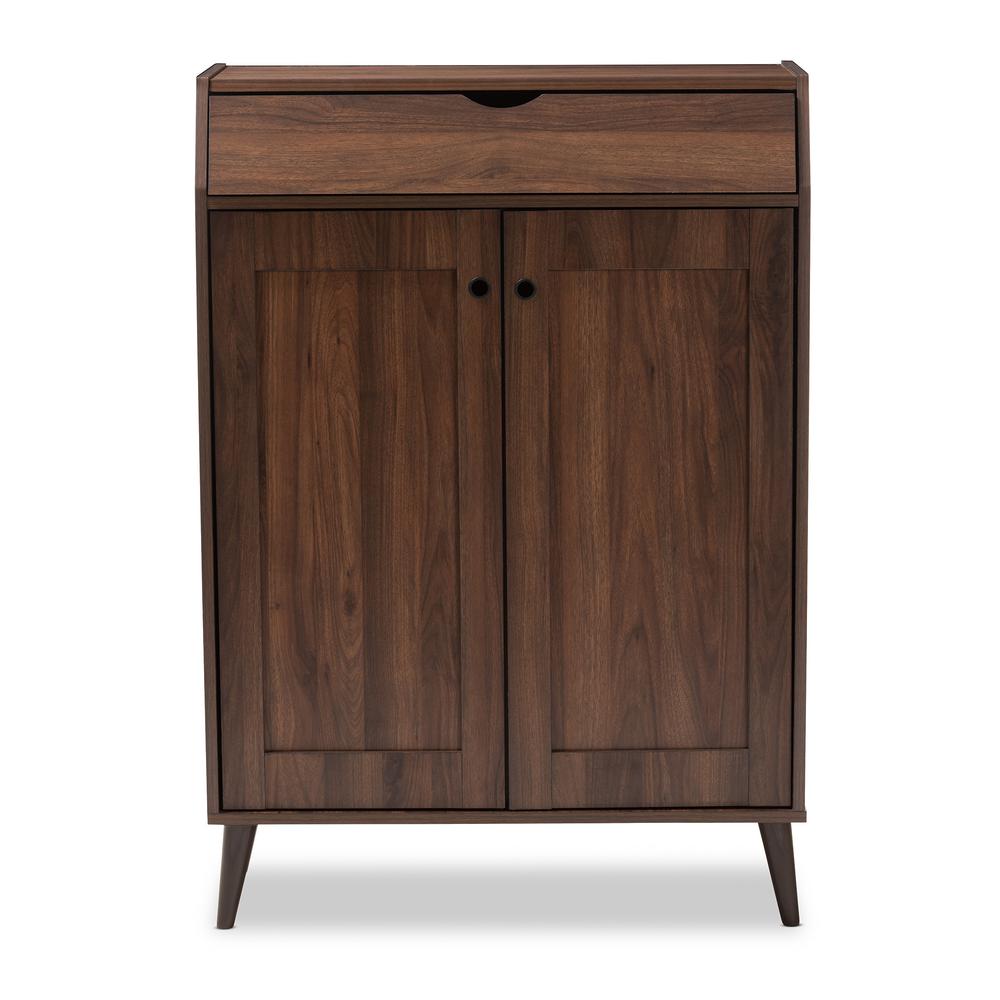 Baxton Studio Cormier 37 In H X 31 W 10 Pair Walnut Wood Shoe W 10 Pair Walnut Wood Shoe Storage Cabinet