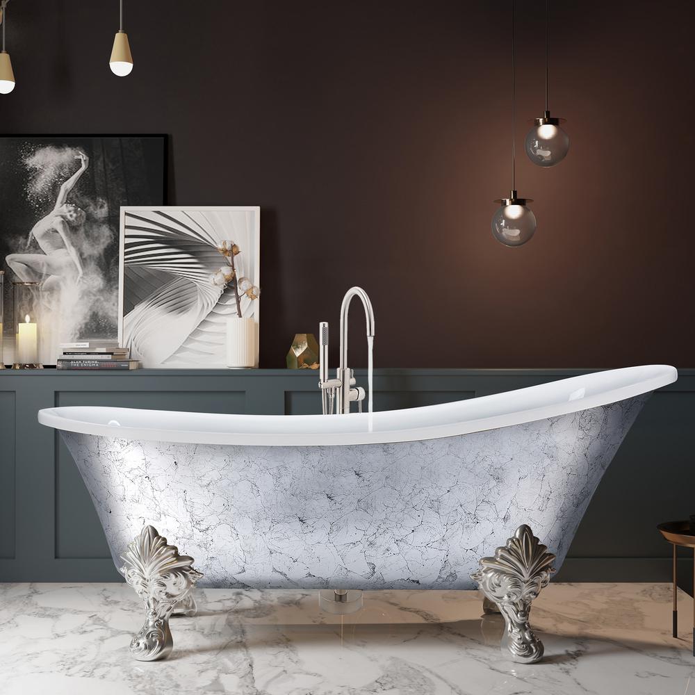 AKDY 69 in. Fiberglass Black Acrylic Claw foot Tub for Bathtub with Tub Filler Combo Modern