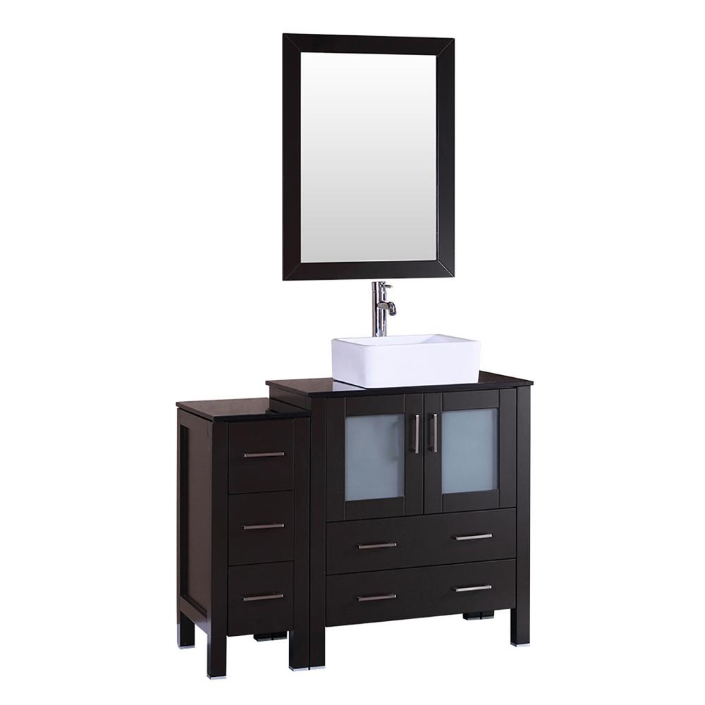 Bosconi 42 In W Single Bath Vanity With Tempered Glass Top Black White Basin And Mirror