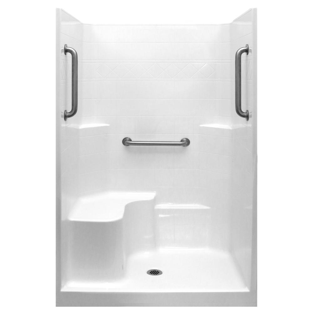 Ella Classic 37 in. x 48 in. x 80 in. 1Piece Low Threshold Shower Stall in White, Grab Bars