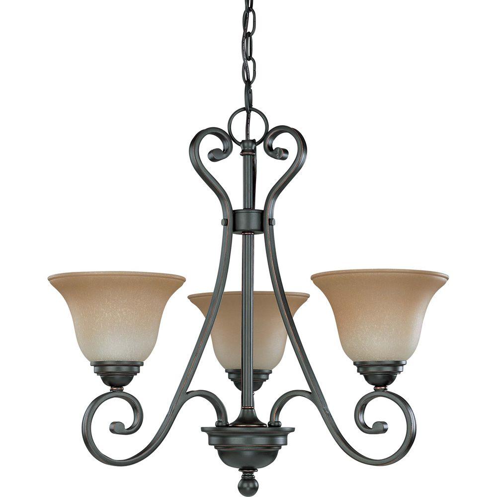 Glomar 3-Light Sudbury Bronze Chandelier with Champagne Linen Glass