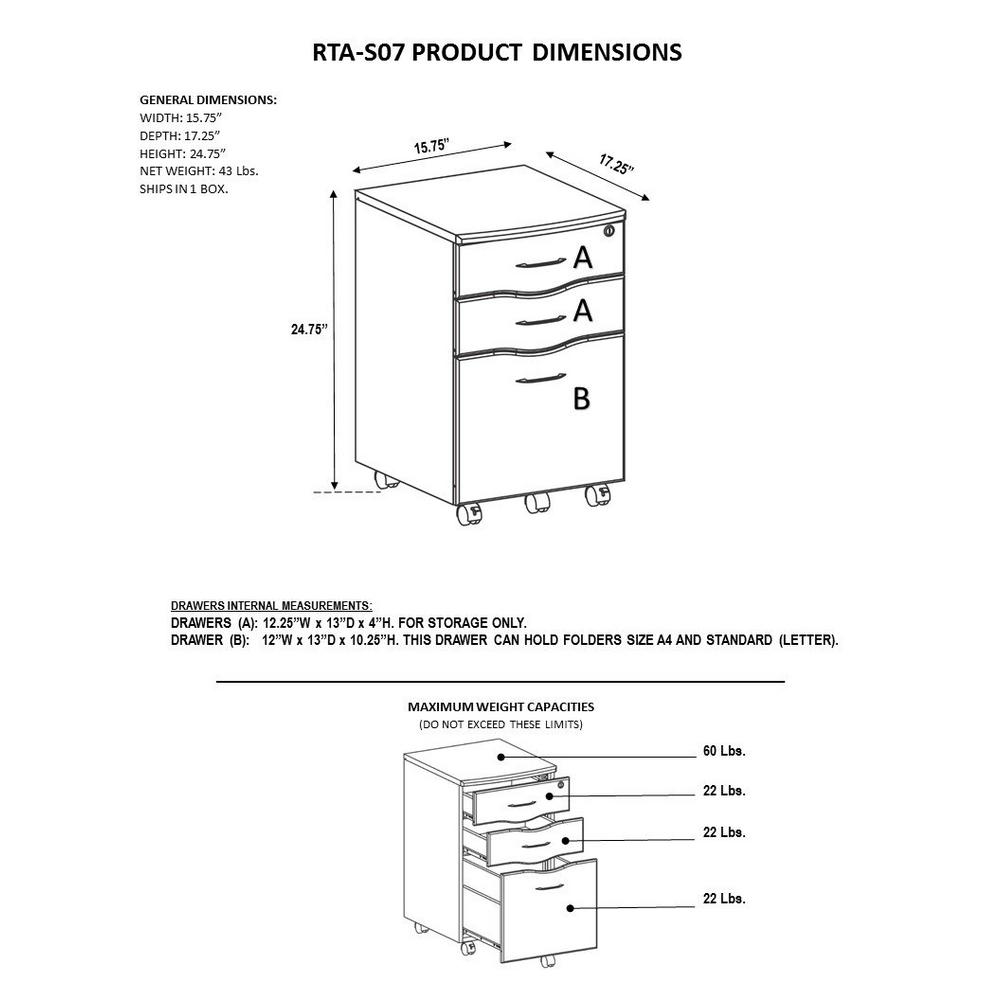 Techni Mobili Espresso Rolling Storage And File Cabinet Rta S07