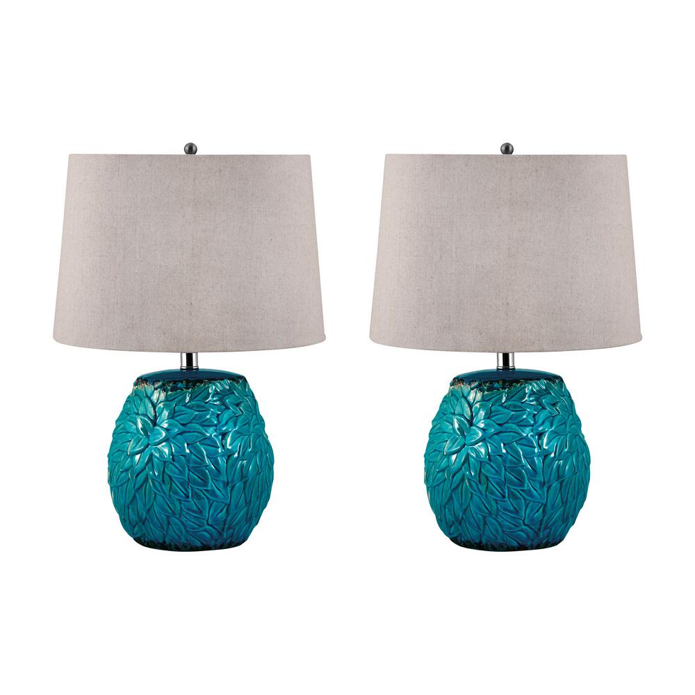 Titan Lighting 25 In Aqua Leaf Terra Cotta Table Lamp Set Tn 891492 Titan Lighting 25 In Aqua Leaf Terra Cotta Table Lamp Set