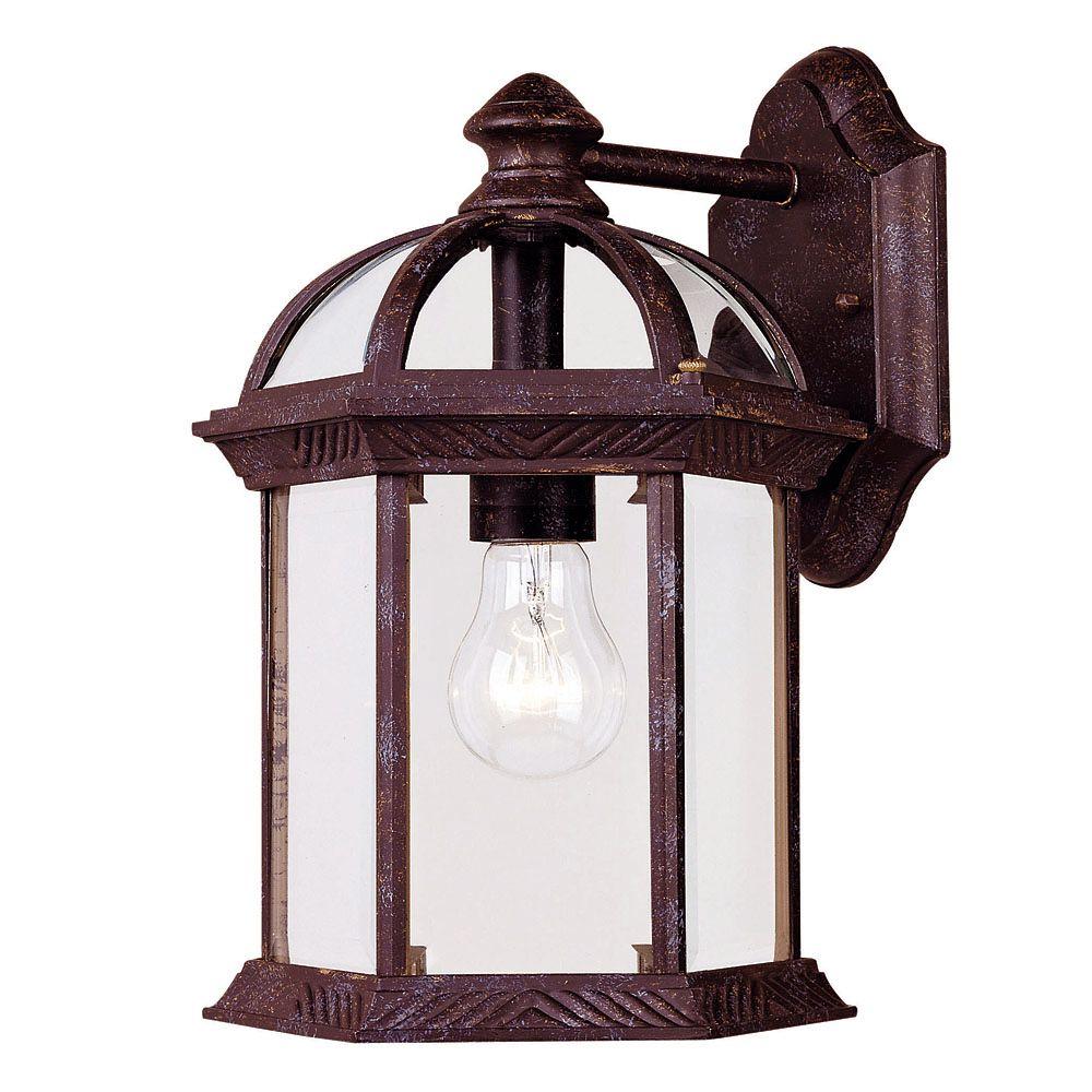 Illumine 1Light Wall Mount Lantern Rustic Bronze Finish Clear Beveled