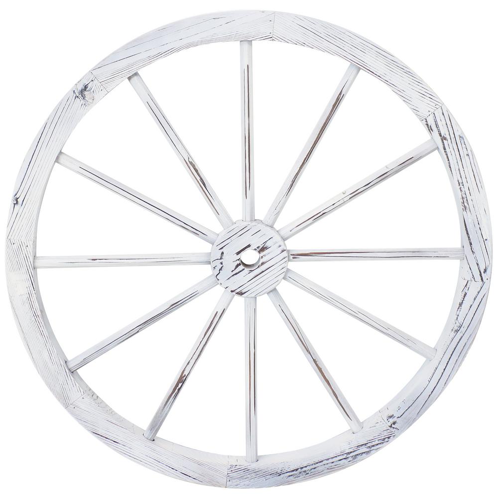Sunnydaze Decor 29 In White Decorative Indoor Outdoor Wooden Wagon Wheel Dsl 929 The Home Depot