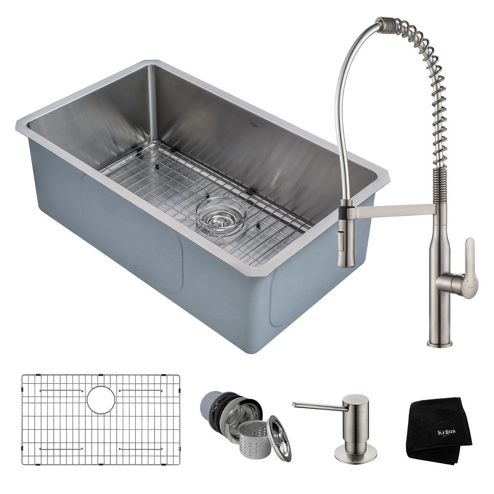 Kraus Handmade All In One Undermount Stainless Steel 30 In Single Bowl Kitchen Sink With Faucet In Stainless Steel
