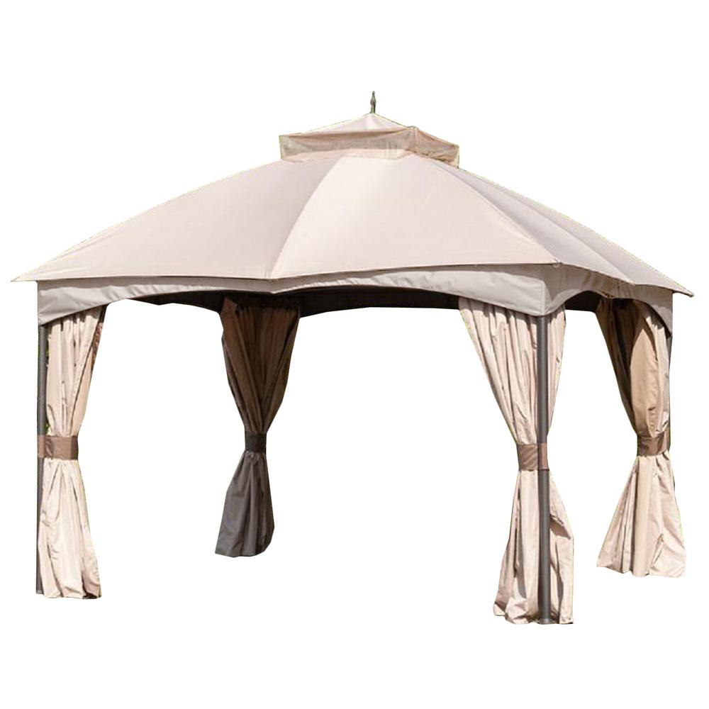 Garden Winds Riplock 350 Replacement Canopy Top and Side Mosquito Netting Set in Beige for 10 ft
