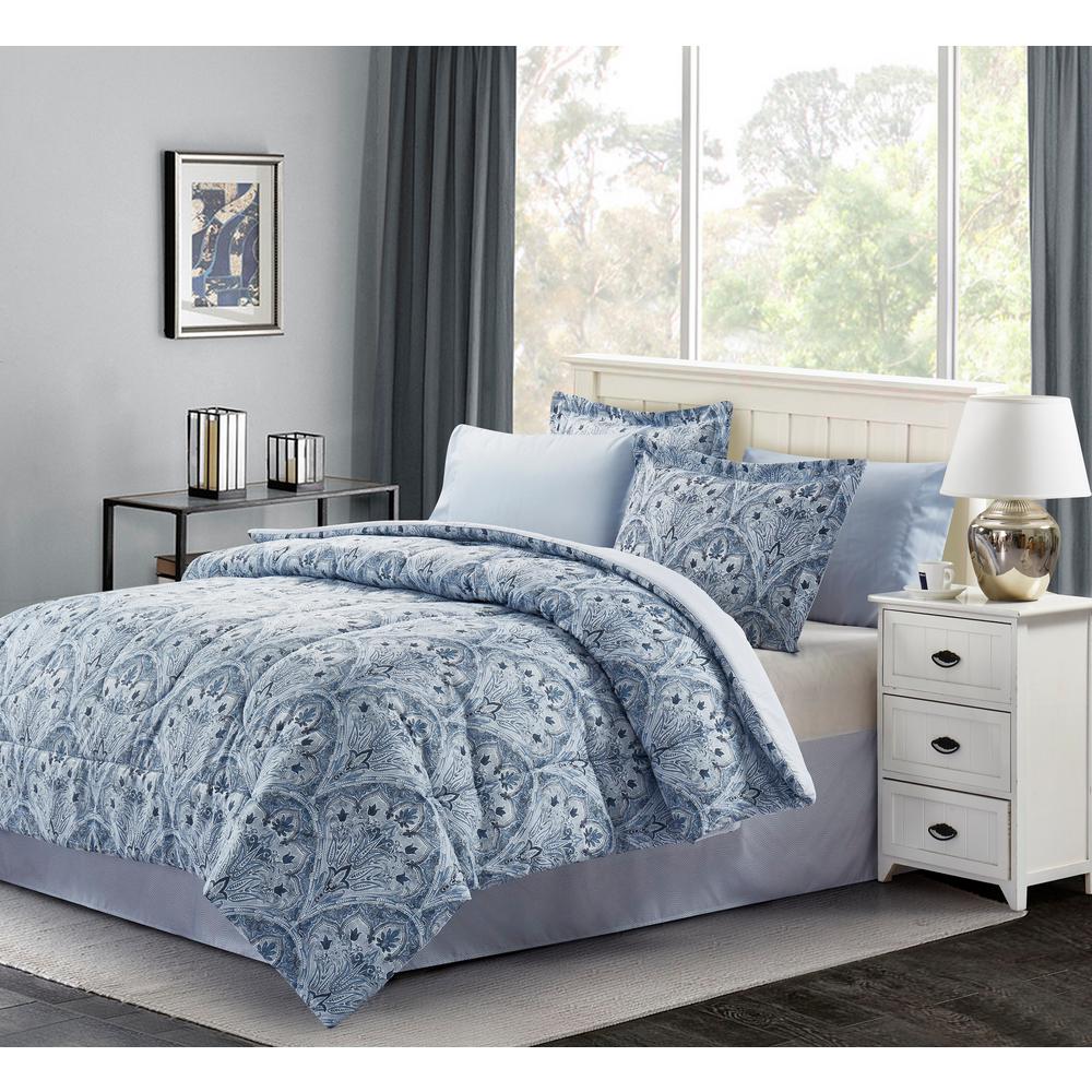 Brown Grey Louis Blue Full 8 Piece Bed In Bag Set