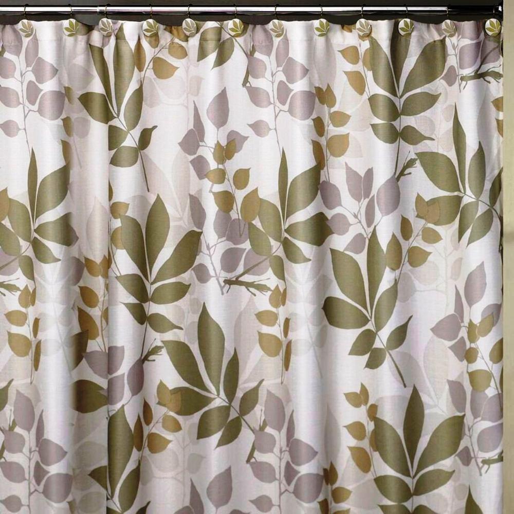 green and tan shower curtain