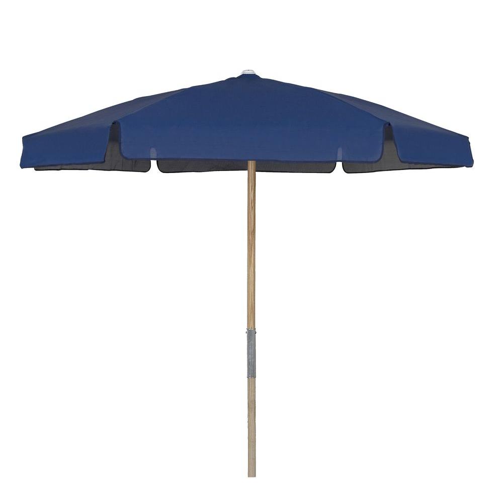 Water Resistant Blue Market Umbrellas Patio The Wood Beach Patio Umbrella With Navy Blue Vinyl Coated Weave