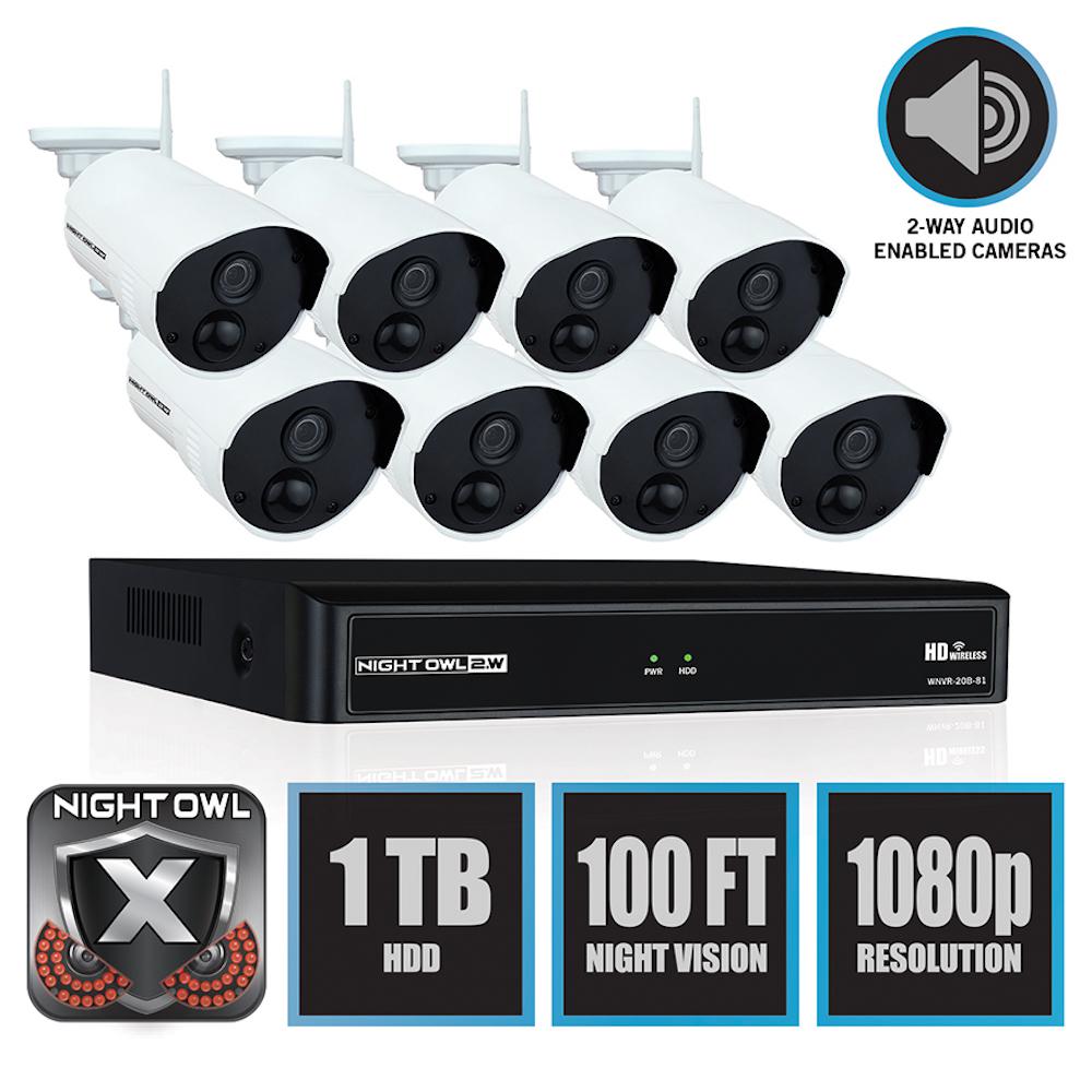 Night Owl Wireless 8-Channel NVR 8 AC Powered 1080p 1TB Hard Drive PIR  Cameras