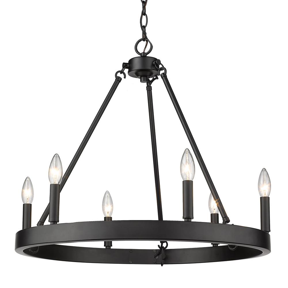 Golden Lighting Alastair 6Light Matte Black Wagon Wheel Chandelier