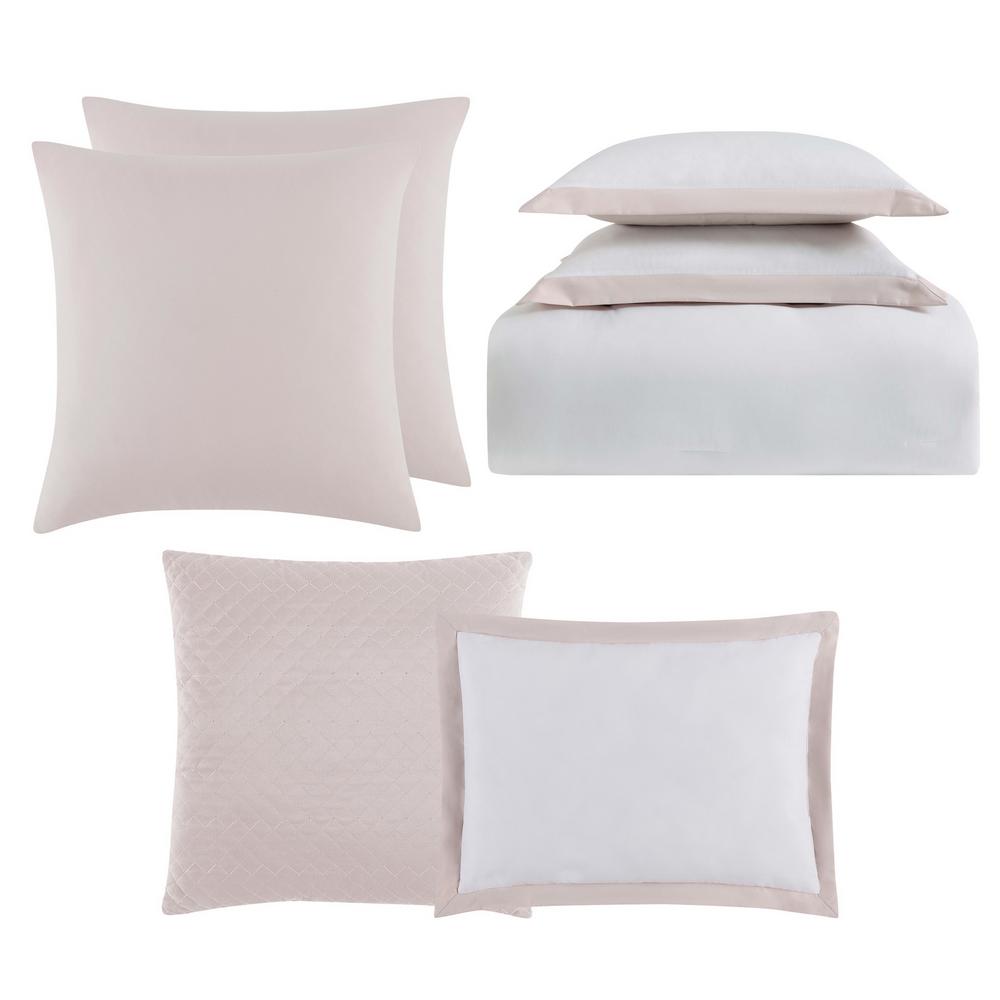 Truly Soft Everyday Hotel Border White and Blush 7Piece Full/Queen Comforter SetCS2182BSFQ700