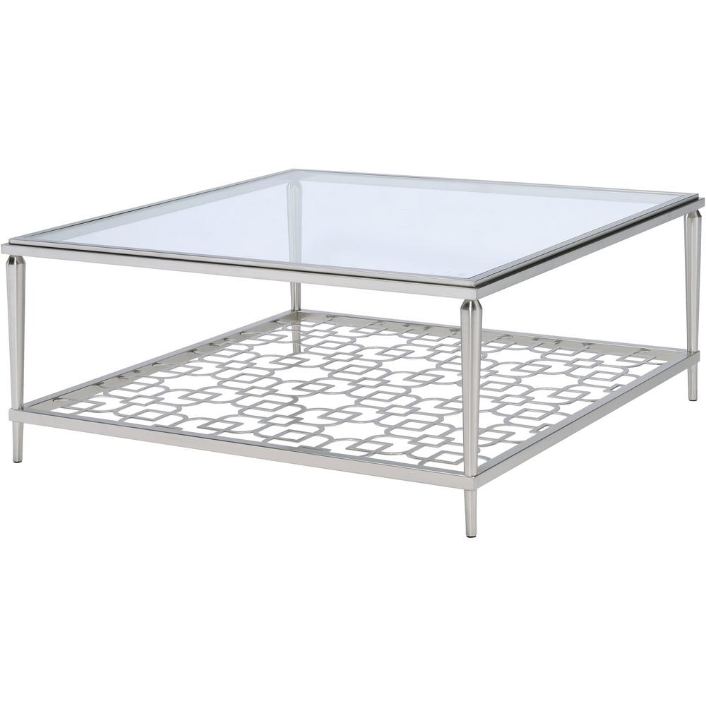 Acme Furniture Naiya 40 in. Brushed Nickel Medium Square Glass Coffee