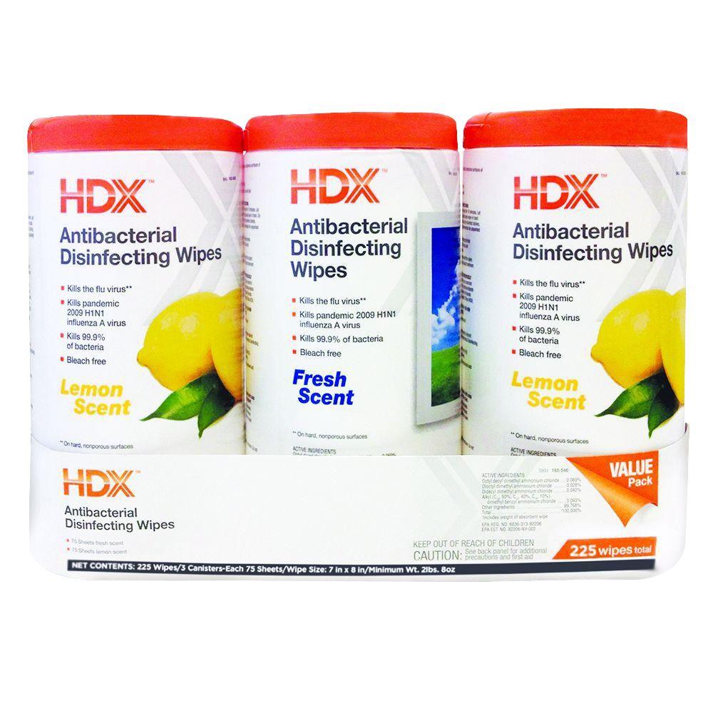 HDX Fresh Scent and Lemon Scent Antibacterial Disinfecting Wipes (75