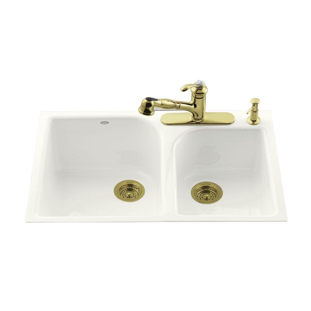 Kohler Executive Chef Tile In Cast Iron 33 In 4 Hole Double Basin Kitchen Sink In White