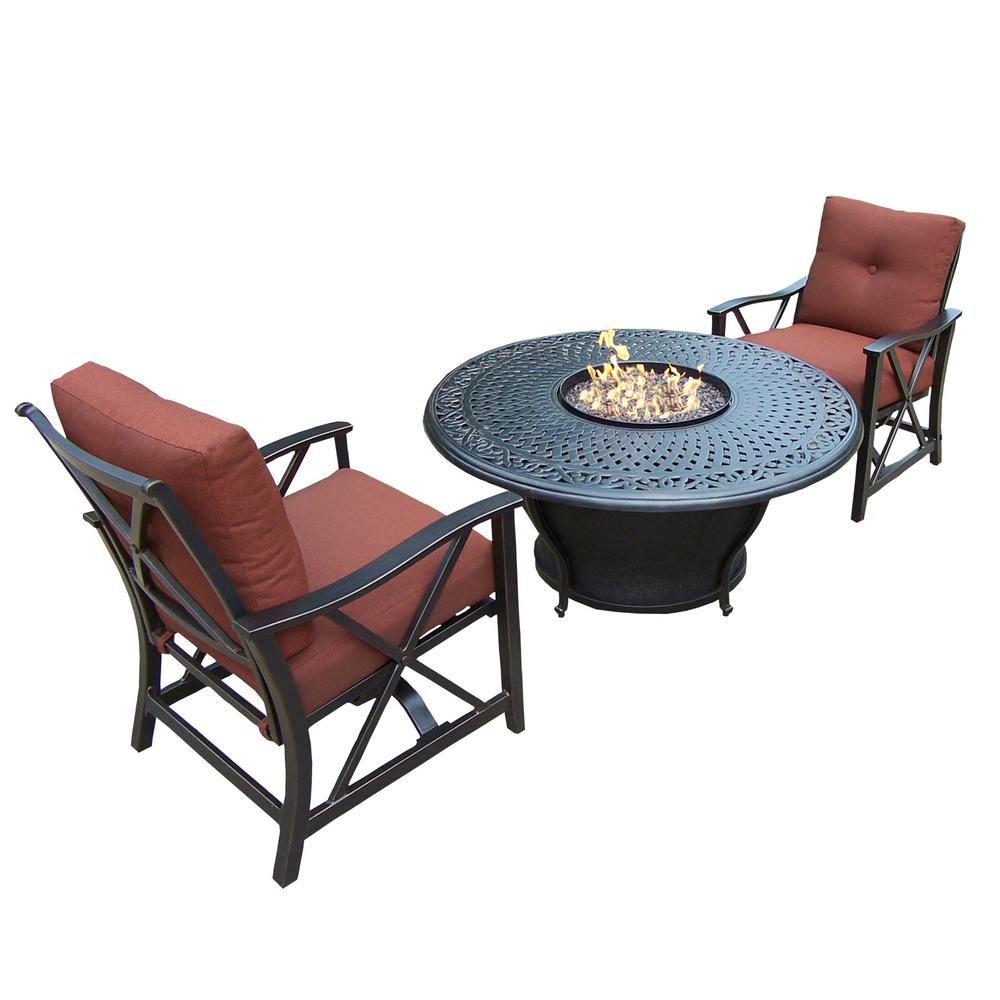 Caledonia Round 3 Piece Aluminum Patio Fire Pit Conversation Set Caledonia Round 3 Piece Aluminum Patio Fire Pit Conversation Set With Oatmeal Cushions Hd8206gst 8202rc2 Ab The Home Depot