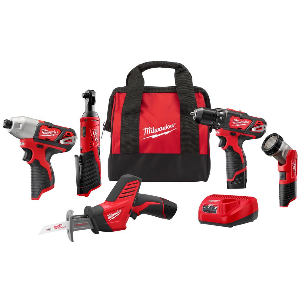 Milwaukee M12 5-Tool Cordless Combo Tool Kit with 2 Batteries & Charger