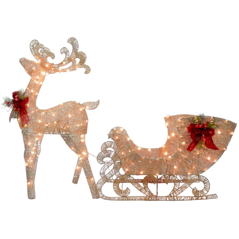 National Tree Company 48 In Reindeer And Santas Sleigh With Led Reindeer And Santas Sleigh With Led Lights