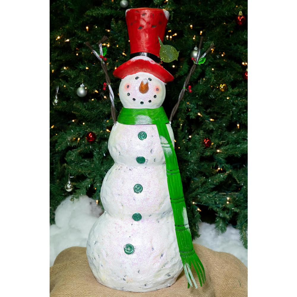 Alpine Corporation 30 In Christmas Tall Snowman With Green Scarf Mcc304 The Home Depot