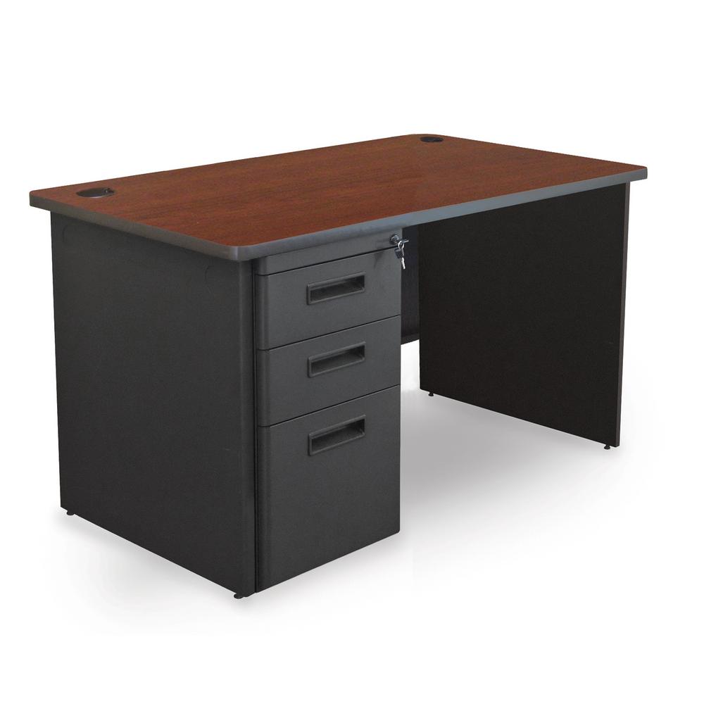 Pronto 48 in. W x 30 in. D Mahogany Laminate and Black Single Pedestal ...