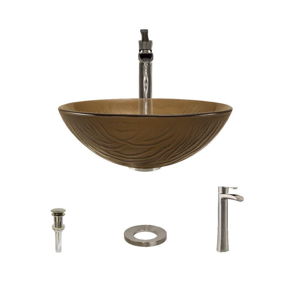 MR Direct Glass Vessel Sink in Translucent Smoky Brown and Black with