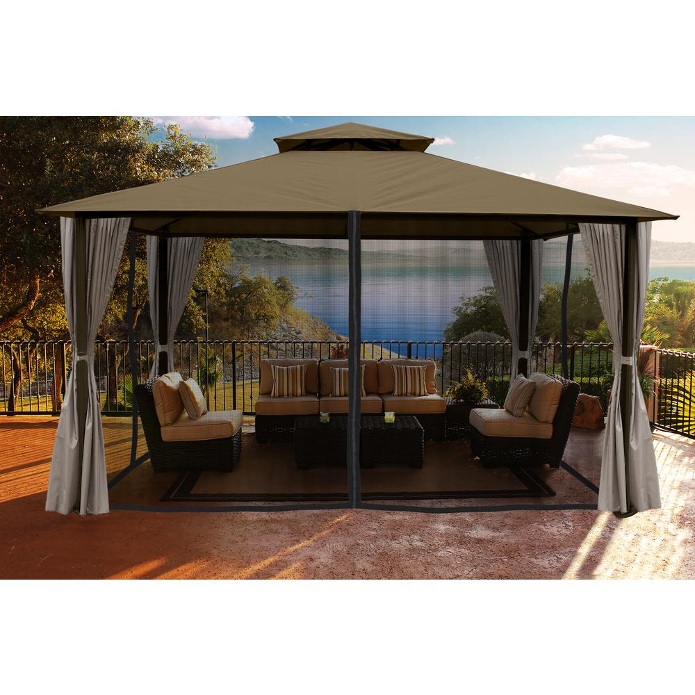 Paragon 11 Ft X 14 Gazebo With Sand Color Roofand Privacy Gazebo With Sand Color Roofand Privacy Curtains And