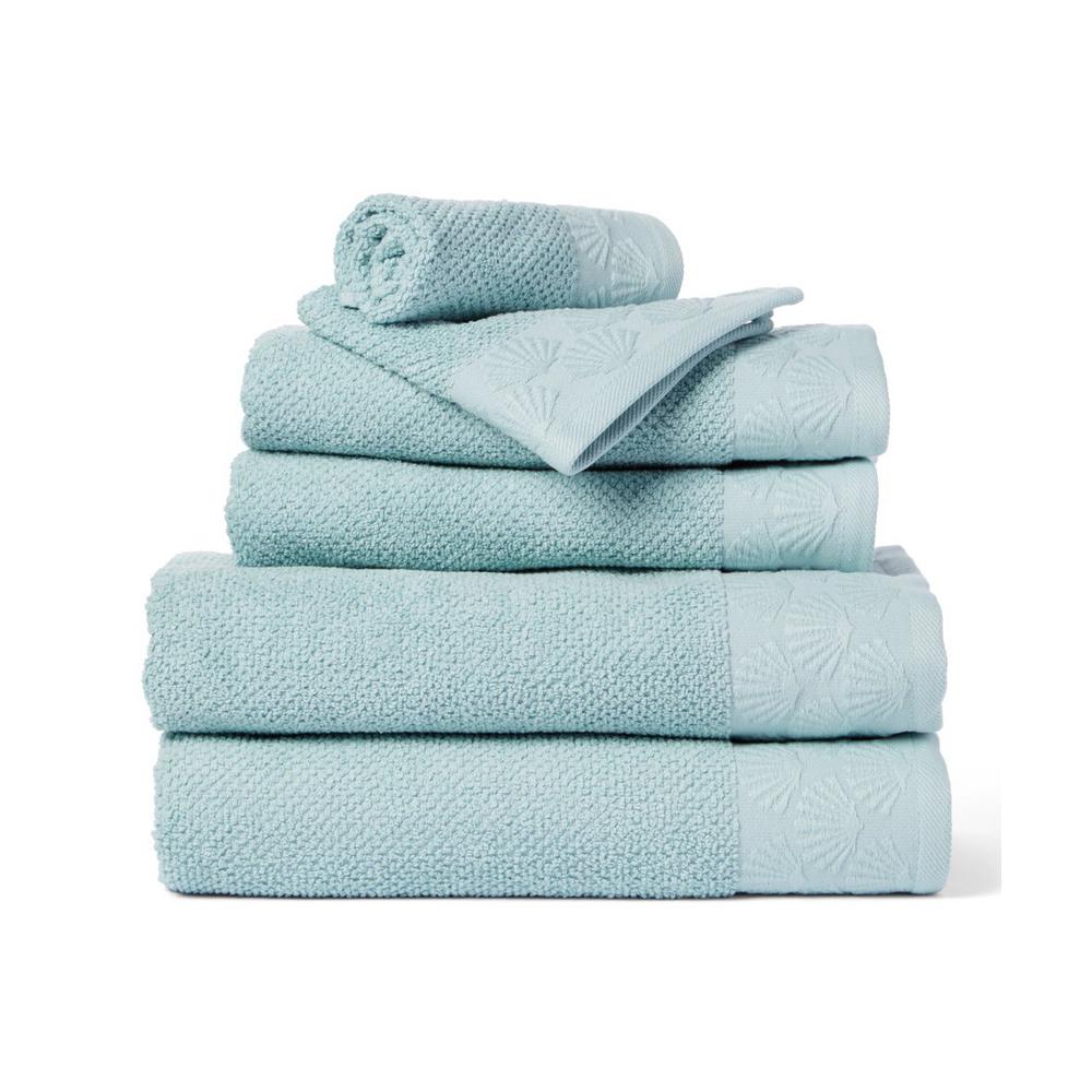 Espalma Coastal Shell 6 Piece 100 Cotton Bath Towel Set In Spa Blue   Spa Blue Espalma Bath Towels 859182 64 1000 