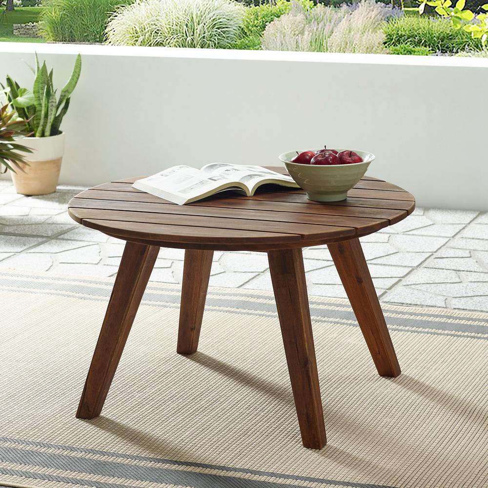 Welwick Designs 30 In Dark Brown Round Acacia Wood Outdoor Patio Coffee Table Hd8370 The Home Depot