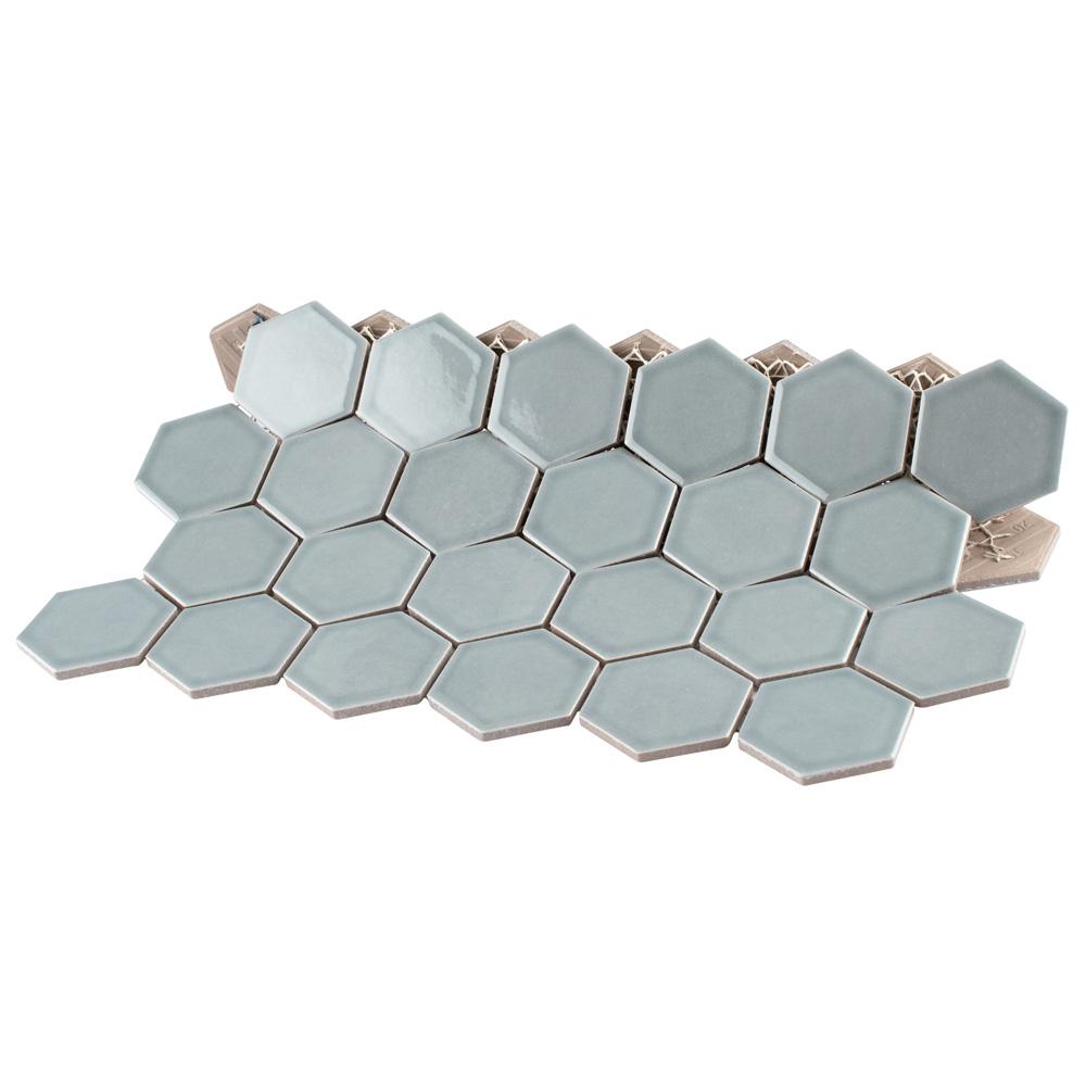 Merola Tile Tribeca 2 In Hex Glossy 12 5 8 In X 10 5 8 In Mist Porcelain Mosaic 9 96 Sq Ft Case Ftc2trgmst The Home Depot