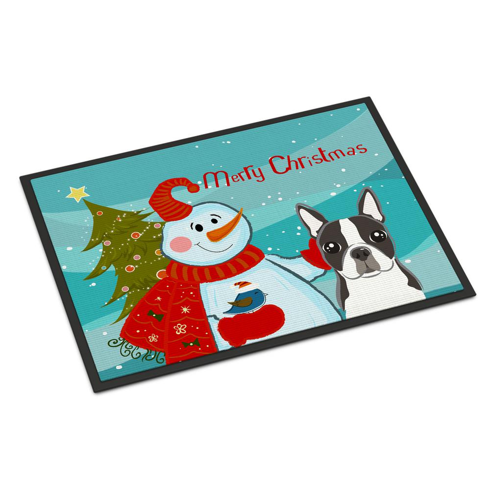 Caroline S Treasures 18 In X 27 In Indoor Outdoor Snowman With Boston Terrier Door Mat