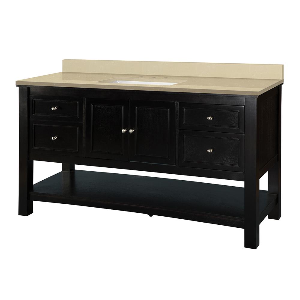 Home Decorators Collection Gazette 61 in. W x 22 in. D Vanity in Espresso with Engineered Marble Vanity Top in Crema Limestone with White Sink was $1414.0 now $989.8 (30.0% off)