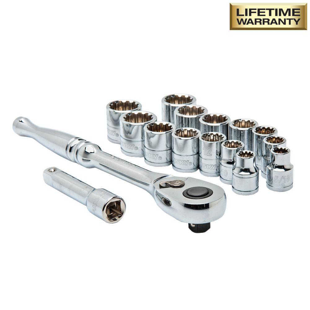 Husky 3/8 in. Drive SAE/Metric Universal Socket Set (16Piece)H3D16SWS