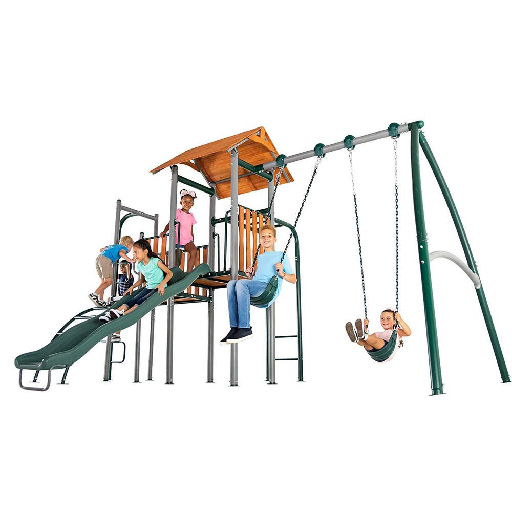 metal swing and slide set