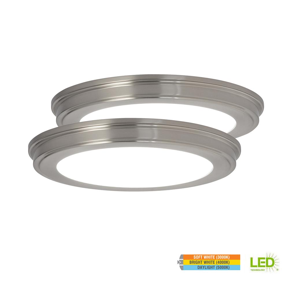 13 in. 24-Watt Brushed Nickel Color Changeable LED Ceiling Flushmount with White Acrylic Lens (2-Pack)